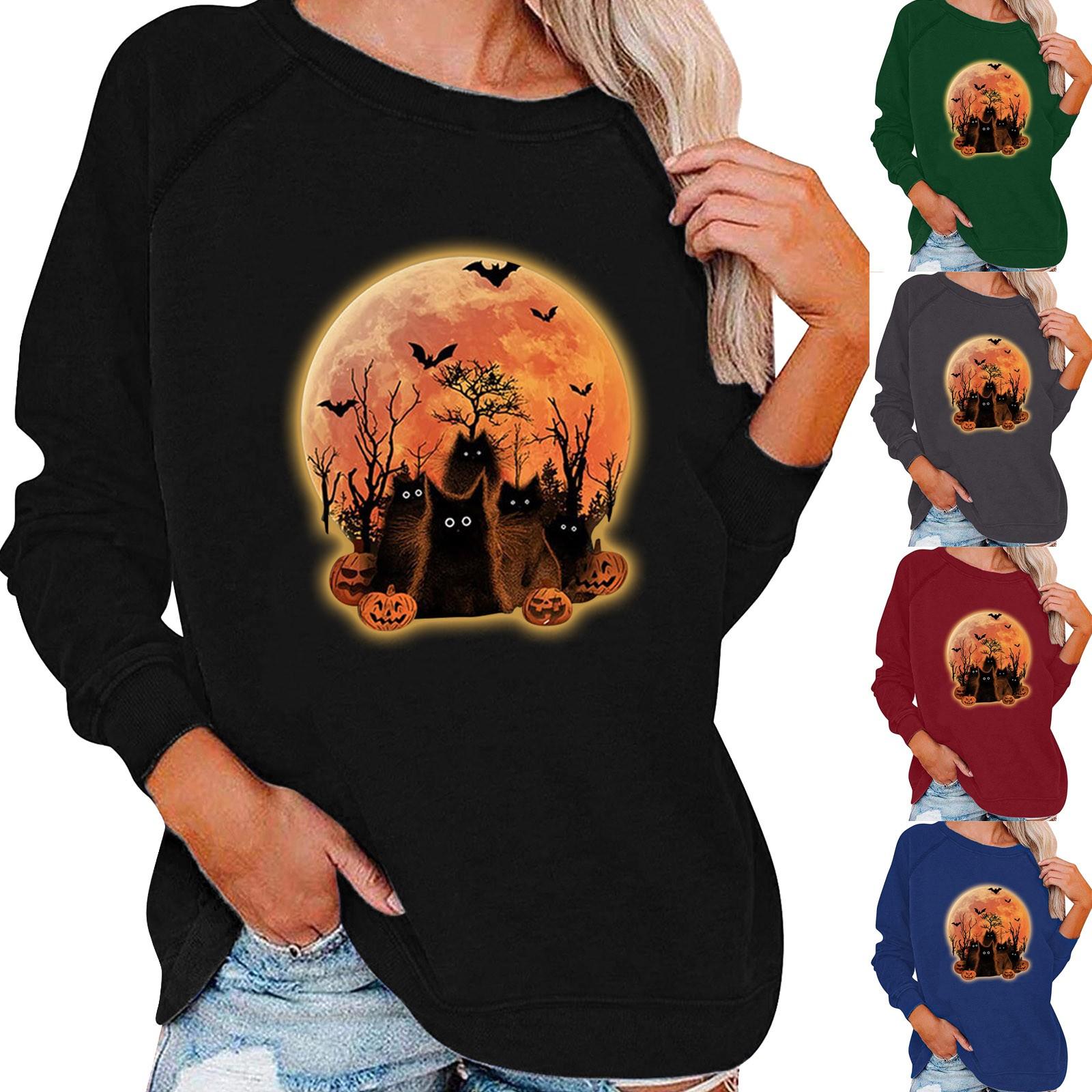 

Женская мода, повседневный свободный свитер с длинным рукавом и круглым вырезом на Хэллоуин с принтом, топы