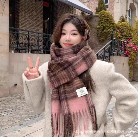 Iceland sea salt blue scarf women's autumn and winter new mohair solid color versatile scarf warm imitation cashmere shawl