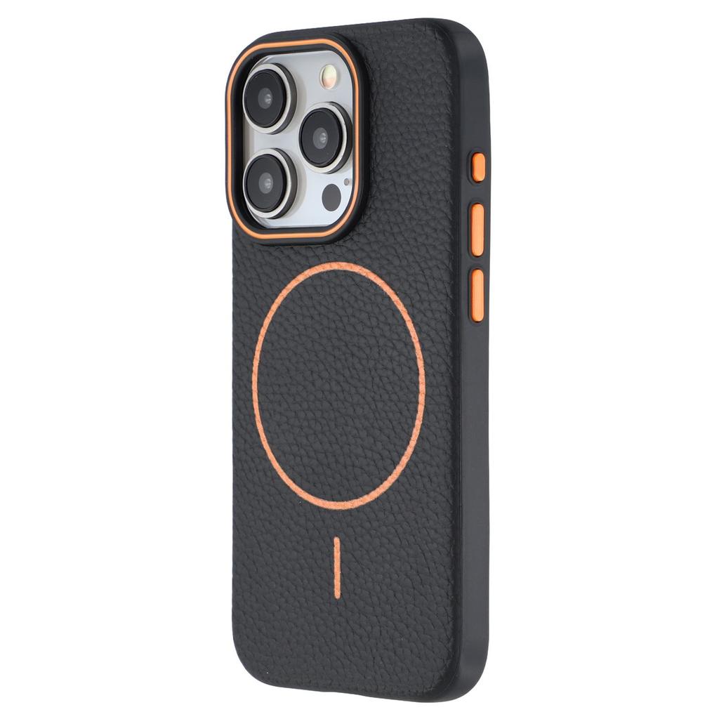 For iPhone 15 Pro Magnetic Case Litchi Texture TPU Phone Cover Compatible with MagSafe