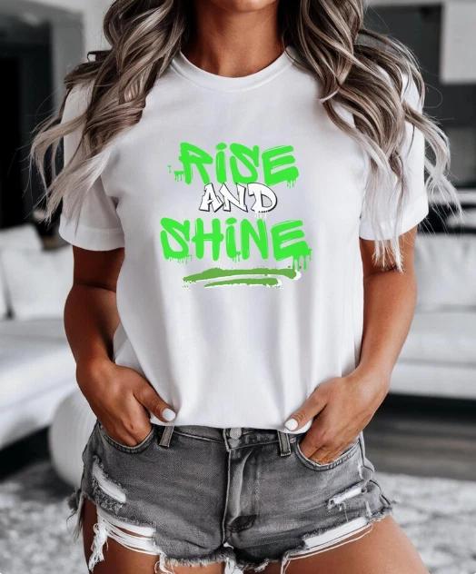 Rise and Shine Tee Graffiti Motivational 100% Cotton T-shirt Mens Tees Top for Hard work and success 3XL