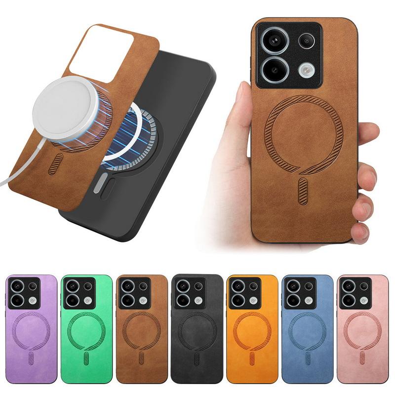 

Роскошный магнитный чехол Magsafe для Xiaomi 13t Poco X6 F6 Pro Redmi Note 14 13 Pro K70e 13c PU кожаный противоударный TPU Hybird Pc однотонный чехол Redmi Note 13 5G чёрный