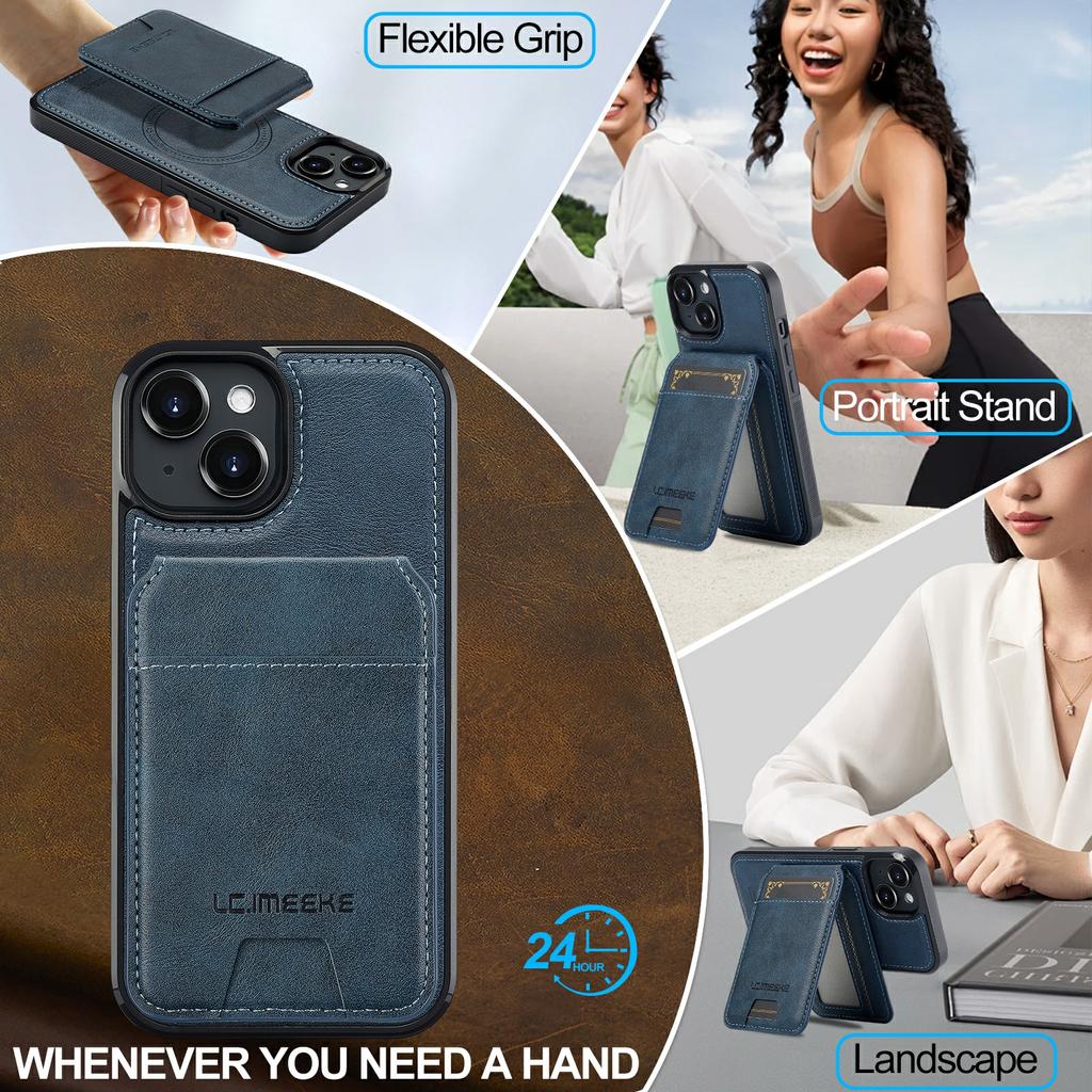 LC.IMEEKE L3 For iPhone 15 Plus Magnetic Case Detachable Card Holder Leather+TPU Mobile Cover