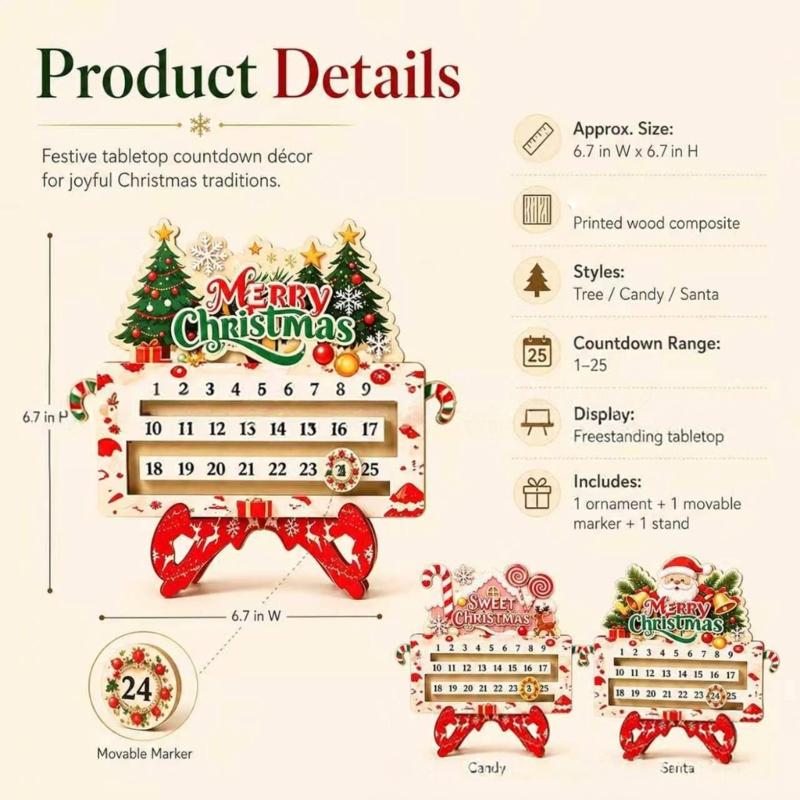 Advent Advent Calendar Decoration, Wooden Christmas Calendar Sign for Entryway Shelf Tabletop Display and Home Styling