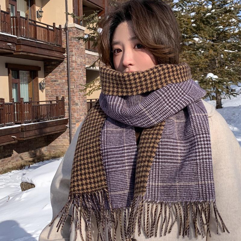 100 Maillard coffee wool scarf women's winter thickened warm couple scarf for girlfriend
