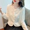 New Style Stitched V-neck Button Fashion Solid Color Versatile Casual Long-sleeved Top