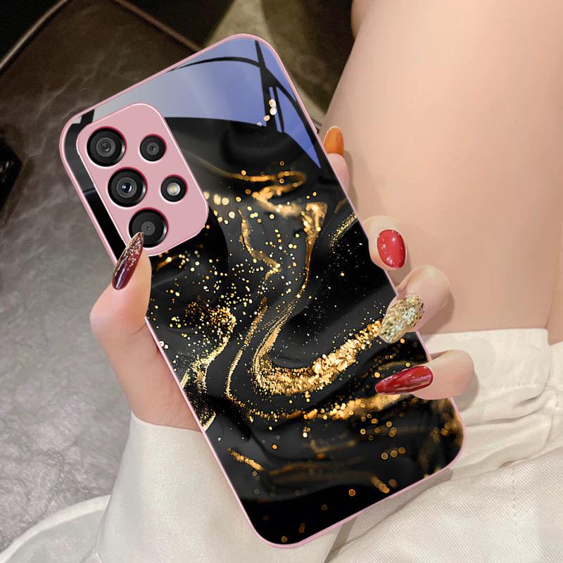 Dark Gilded Black For Samsung Galaxy S10 4G S20 11E 30 S21 21Fe 22 S24 Pro S23 Ultra 5G S8 S9 Tempered Glass Phone Case