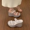 Fashion Summer Women Narrow Satin Ribbon Platform Wedge Heel Slipper Fairy Style Concise Open Toe Ladies Elegant Street Style High Heels