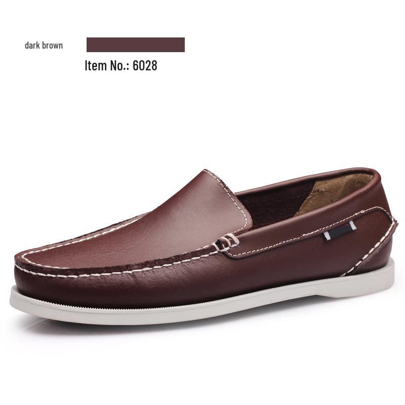 Plus Size Men's Casual Lace-Up Genuine Leather Boat Shoes with Rubber Sole for Driving