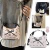 Bow Crossbody Bag for Women Sweet Fashion Print Metal Heart Pendant Hand-held Single Shoulder Bag Commute Handbag Underarm Pouch