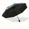 Stained Compass Rose Window PanelUmbrella, Portable 3-Fold Compact Umbrella for Men & Women Gift