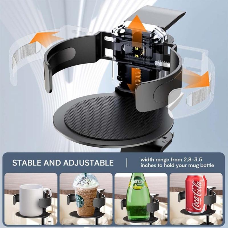 Solid Desk Headphone Mount 360Degree Swivels Headsets Hanger with Cup Holder Solid Aluminum Alloy Constructions