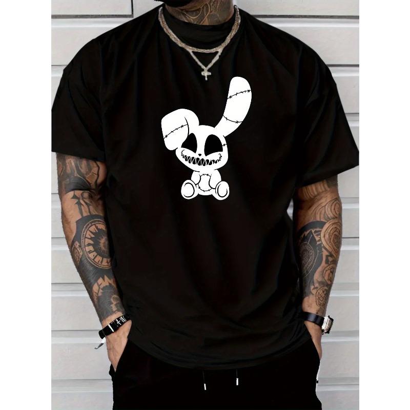 

European Size Men S Casual Fashion Unique Evil Rabbit Letter Print Short Sleeve T-Shirt, Made Of, Regular Fit with a Round Neck, Comfortable Stretchy 4XL чорний