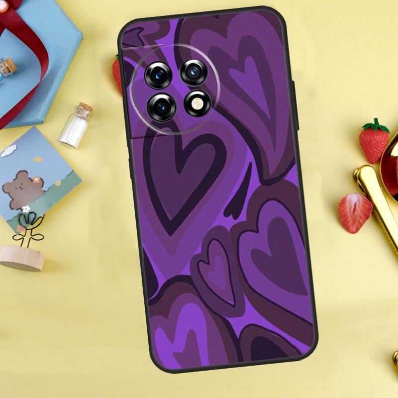Brown Purple Hearts Swirl Pattern Case For OnePlus 13R 12R 10R 15 13 12 11 10 9 13T 10T 8T Nord CE 5 2 3 4 Lite N20 N30 Cover