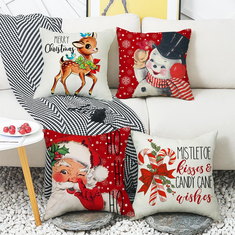 New Cute Deer Christmas Series Pillowcase Santa Claus Snowman Sofa Bedroom Pillowcase