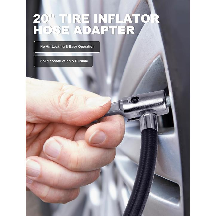 20'' Tire Inflator Hose Adapter, Lock On Air Chuck W/Converting Nuts & Presta Valve Adaptor For Air Compressor, Schrader Valve Adapter For Tire
