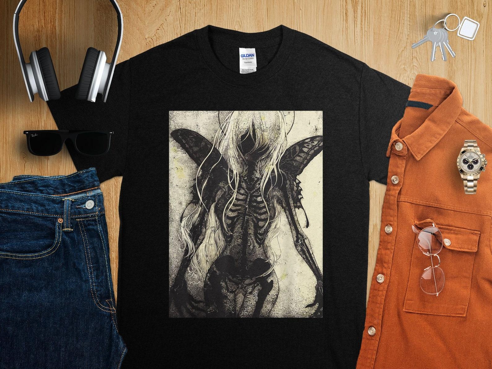 Dark Art Aesthetic Shirt, Grunge clothes, Fairycore Gothic Horror T-Shirt, Fairy SpiriT-Shirt, Dark Fairy Shirt, Angel Skull Rose Shirt 3XL