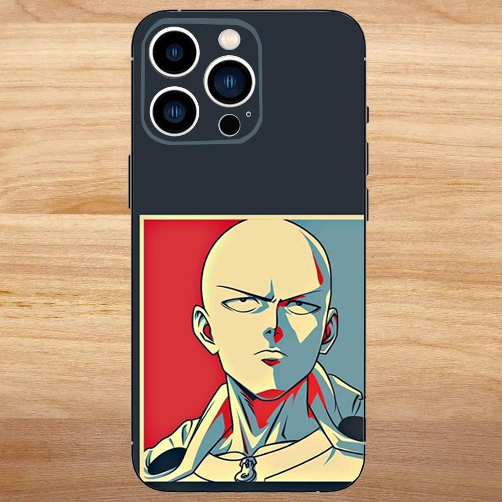 One P-Punch Man Saitama Phone Case For iPhone 16,15,14,13,12,11,Mini,Pro,SE,MAX White Matte Shockproof Cover