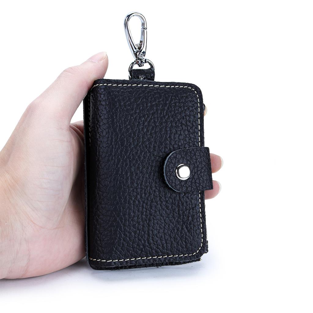 Key Case Soft Leather Waist Hang Key Holder with 6 Keyrings Keys Organizer for Men Women Daily/Travel Use