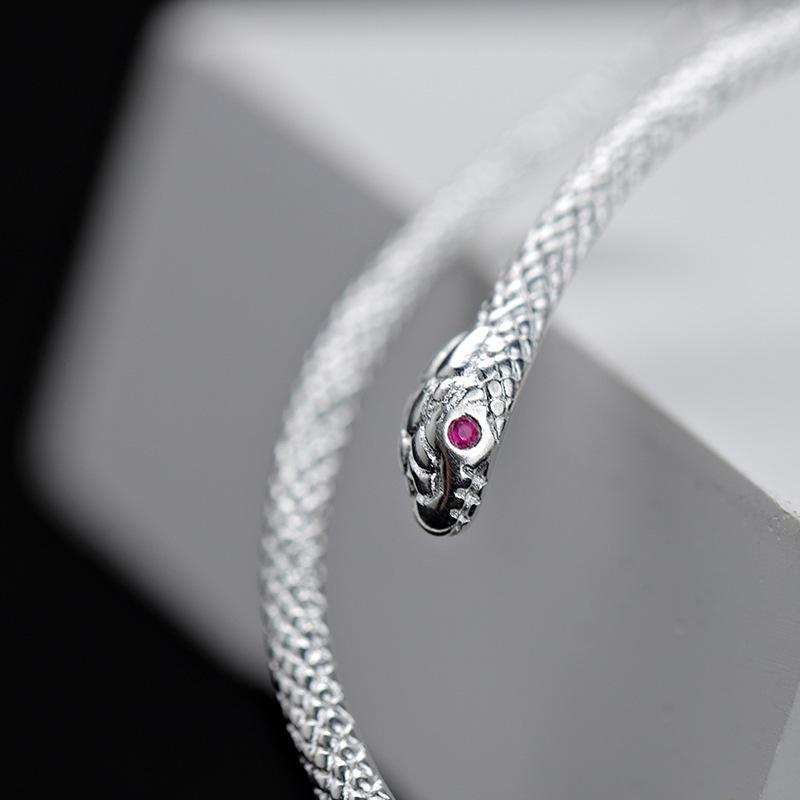 2024 Red Snake Minimalist Adjustable Silver Bangle with Red-Eyed Spirit Design
