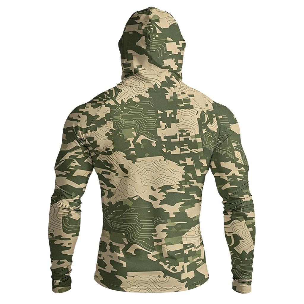 Men's Casual Raglan Sleeve Hooded Long Sleeve Sun Protection Shirt Camouflage Print Lightweight Breathable Outdoor Top