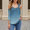 Women's Casual Shirt Blouse Print V-neck Sexy Cold Shoulder 3/4 Sleeve Top