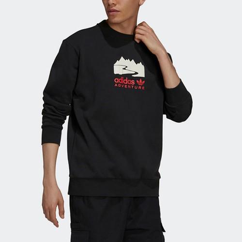 adidas Originals Fun Print Sports Crewneck Pullover Sweatshirt for Men, Black