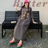 Korean Version of Summer New Dress Long Knee T-shirt Skirt Large Size Loose Simple Cartoon Print Lazy Dress