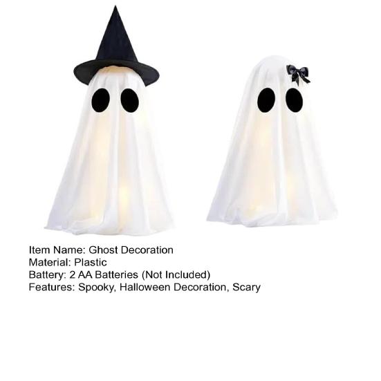 Light Up Halloween Ghost Decoration Scary Lighted White Cloth Ghost Spooky Tabletop Ornament for Indoor Home Mantel Shelf Decor