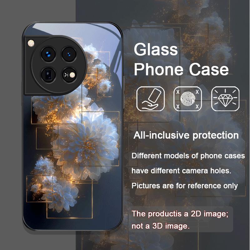 Elegant Floral Vintage Flower Pattern Tempered Glass Phone Case for OnePlus 13 R 12 11 10 Pro ACE2 ACE3 Nord CE 4 3 2 Lite Cover