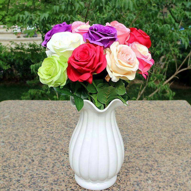 Elegant 5set Artificial Silk Fake Flowers Rose Bouquet For Wedding And Home Decor
