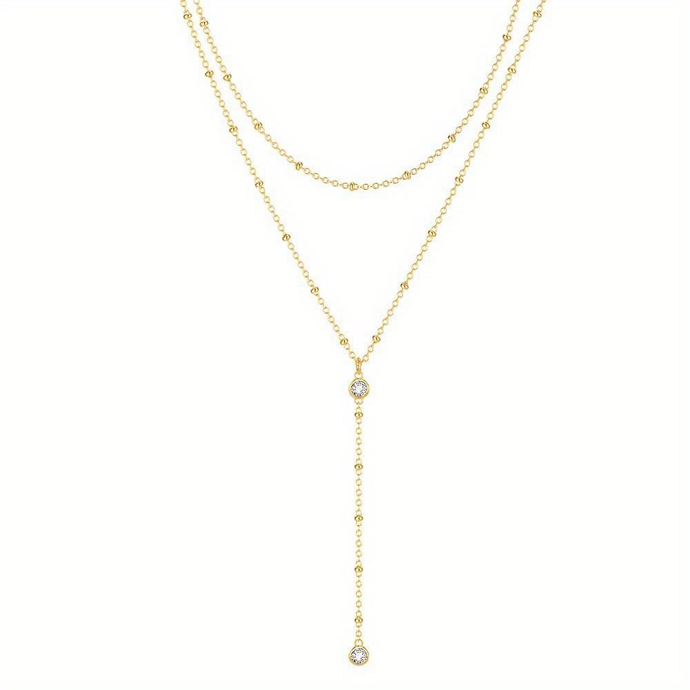 European and American Fashion Simple Y-Necklace with Tassel Round Beads, Multi-Layer Versatile Clavicle and Chest Chain for Women