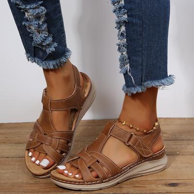 Sommer-Retro-Sandalen, Car Line, leichte, weiche Sohle, großer runder Zehenbereich, geneigter Absatz, Klettverschluss-Sandalen für Damen