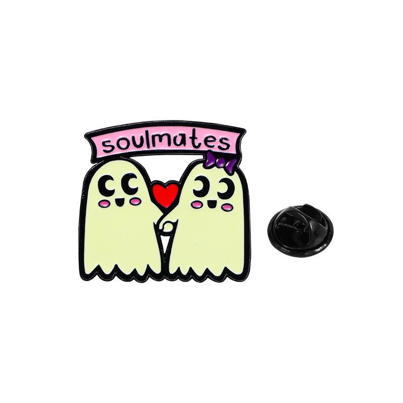 Cartoon ghost couple brooch English cute schoolbag decoration waist clothes accessories dripping oil