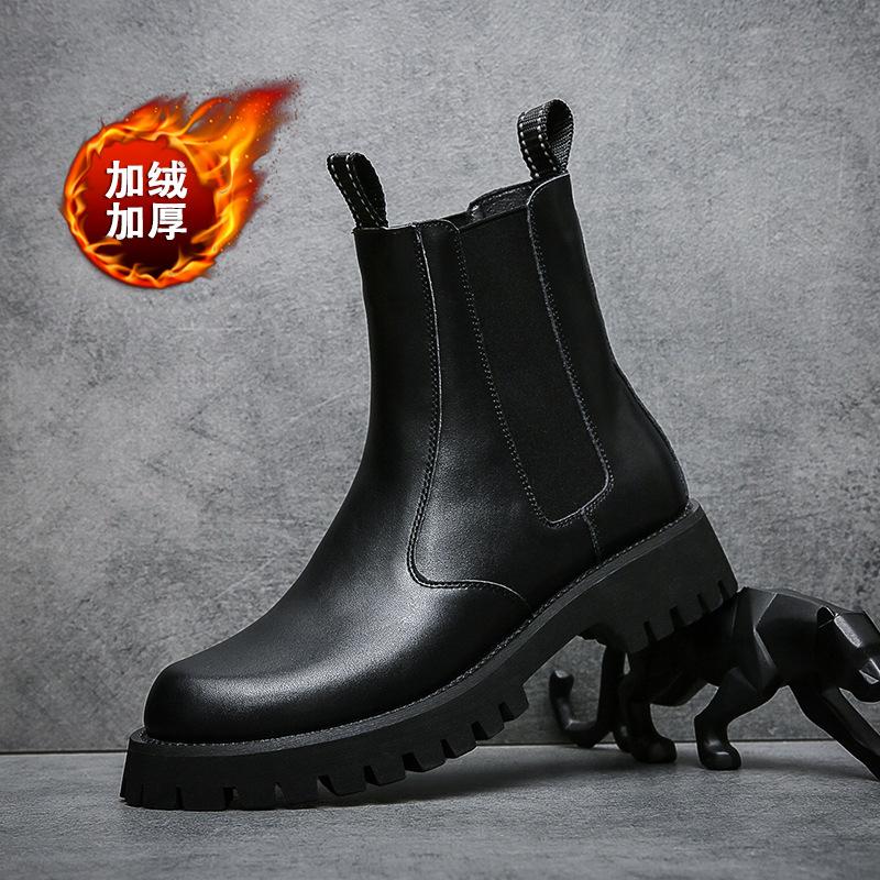 Men's Chelsea Boots Fashion Boots Cowhide Autumn and Winter New Martin Platform Outdoor Leisure Mid Tube Wenzhou