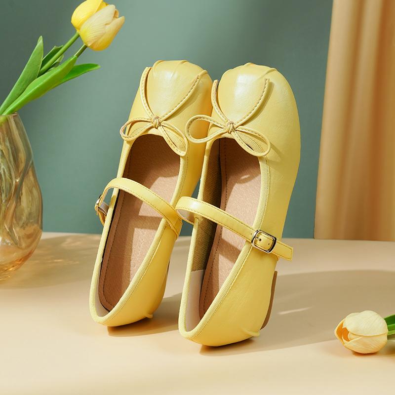 Bow inner height increase single shoes 5cm shallow mouth Mary Jane shoes women's ballet shoes