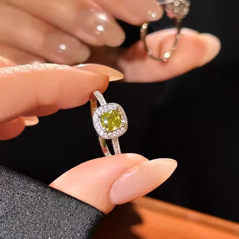 Korean sugar cube zircon open ring casual simple daily versatile index finger ring niche high-end jewelry wholesale