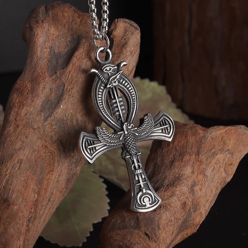 Vintage Ankh Cross Key of Life Necklace Egyptian Jewelry Eye of Horus Amulet Pendant for Men Fashion Gifts