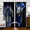 2pcs Purple Dragon Print Translucent Curtains Privacy ProtectorCurtain For Bedroom Living Room Office Home Decor