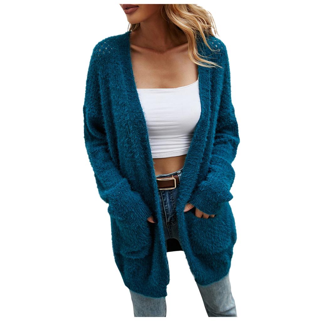 Women'S  And Winter Fashion Solid Color Colorblock Knitted Cardigan Sweater Coat  And Winter Long-Sleeved Coat Cardigan