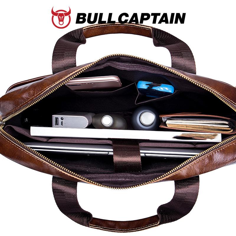 Captain Niu Leather Handbag, Briefcase, Men's Leather Shoulder Crossbody Bag, Top Layer Cowhide Business and Official Bag