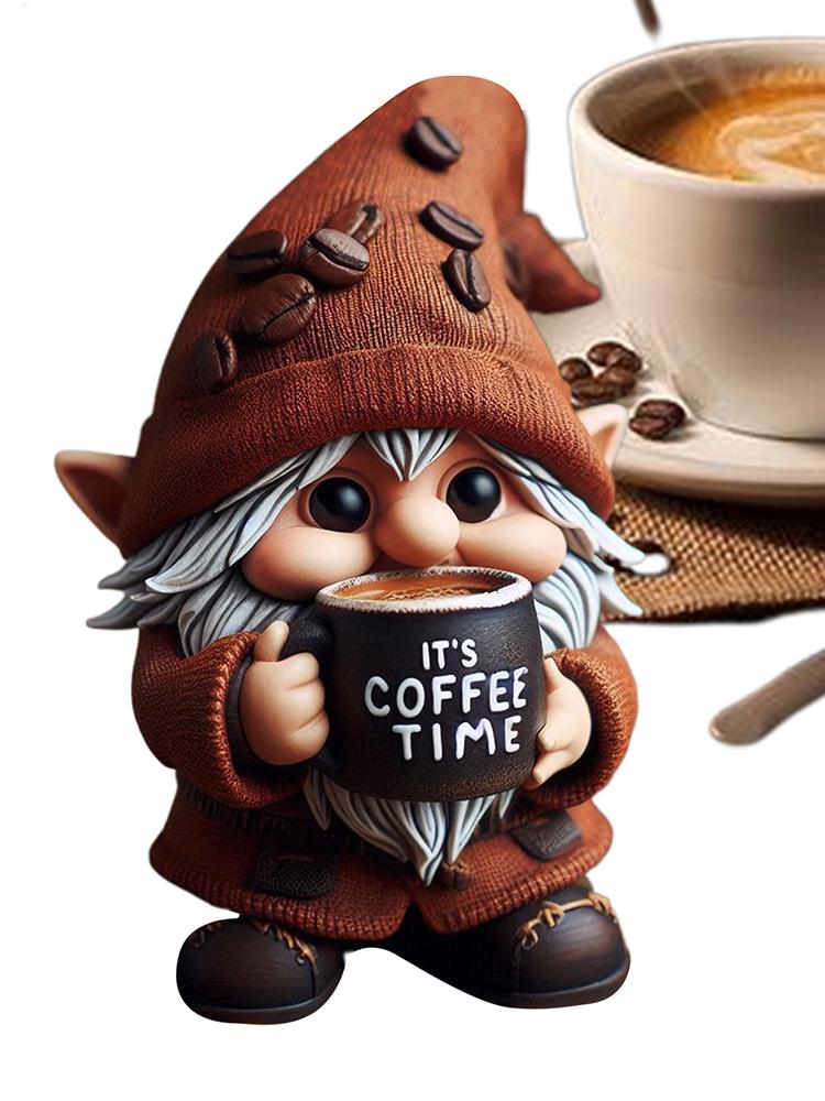 Handmade Coffee Dwarf Statue Coffee Gnomes Figurines Dwarf Kitchen Tray Table Ornament for Indoor Kitchen Living Room