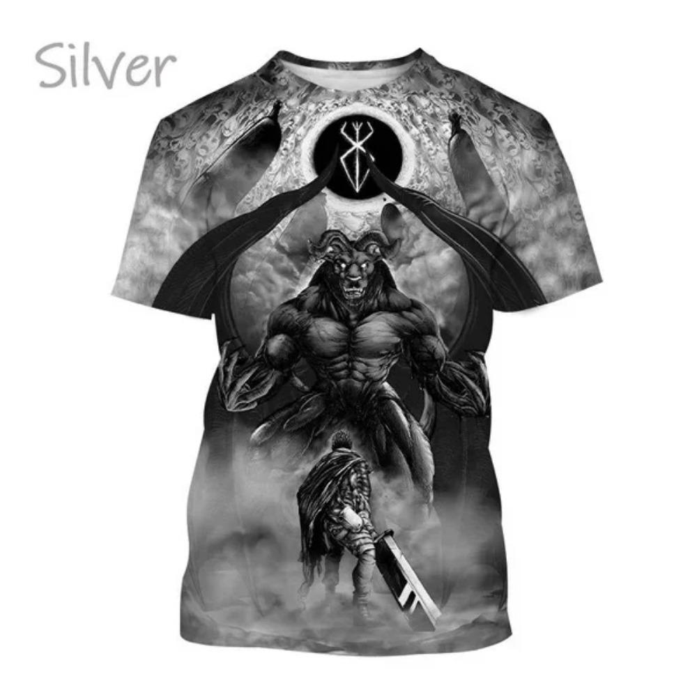 Anime Berserker 3D Printing  Anime Casual Street Style Hip Hop Short Sleeve Man