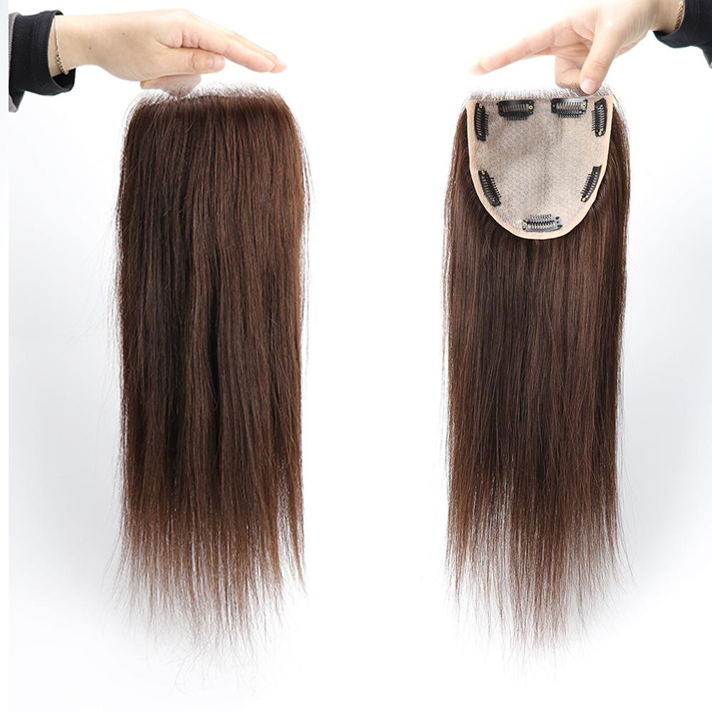5x5 Inch Silk Top Lace Closure Brown Human Hair Topper With Transparent Lace Front And Natural Hairline For Women