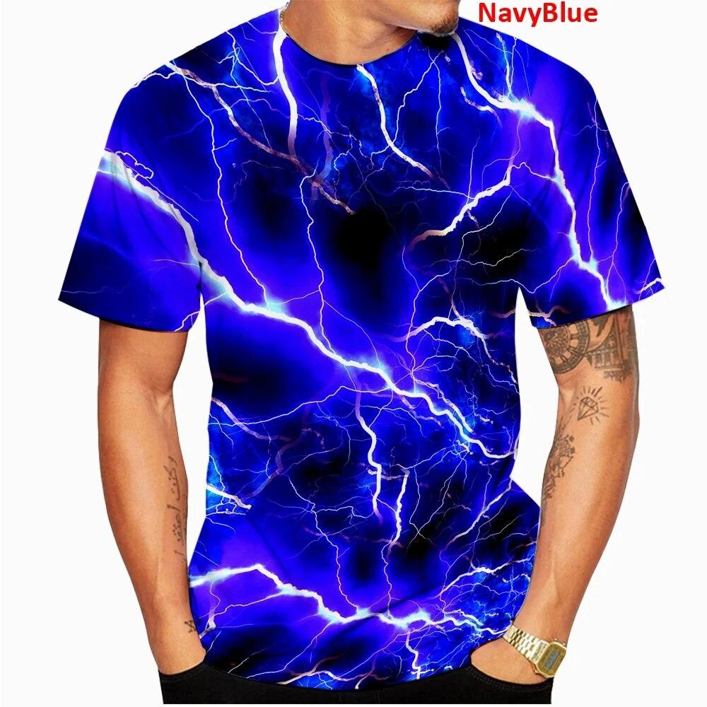 Maglietta estiva da uomo con stampa 3D di fulmini, unisex, casual, a maniche corte, stile Harajuku