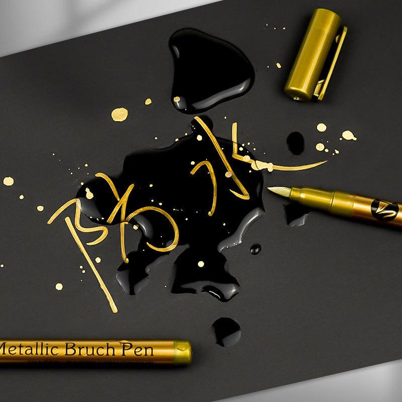 Dual-Tip Gold & Silver Paint Marker: Soft & Hard Tips, Waterproof, Colorfast for DIY & Invitations.