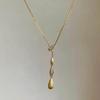 Drop Charm Necklace Women String of Water Drops Pendant Necklace Sparkling Rhinestone Dainty Necklace Gift for Her Wife