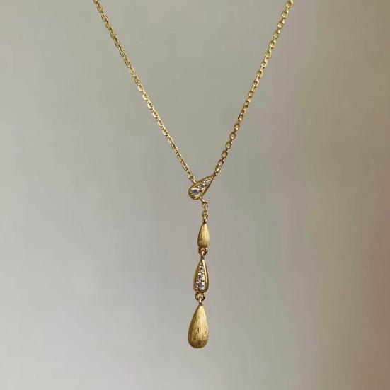 Drop Charm Necklace Women String of Water Drops Pendant Necklace Sparkling Rhinestone Dainty Necklace Gift for Her Wife