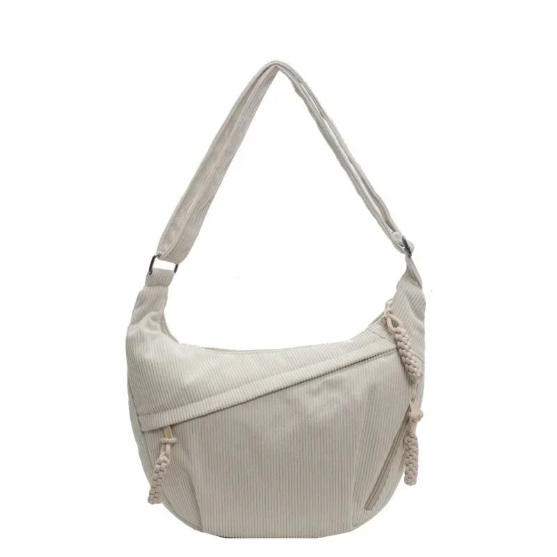 

Women Casual Corduroy Shoulder Bag Japan Style Versatile Crossbody Bag Large Capacity Classes Solid Color Hobo Commuter Bag бежевый