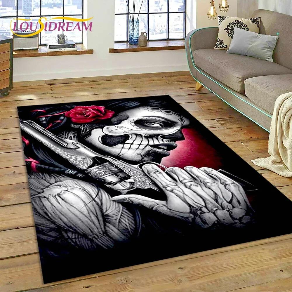 Skull Dead Girl Gothic Horror Female Rose Carpet Rug for Bedroom Living Room Home Sofa Decoration,Kid Game Large Decor Floor Mat
