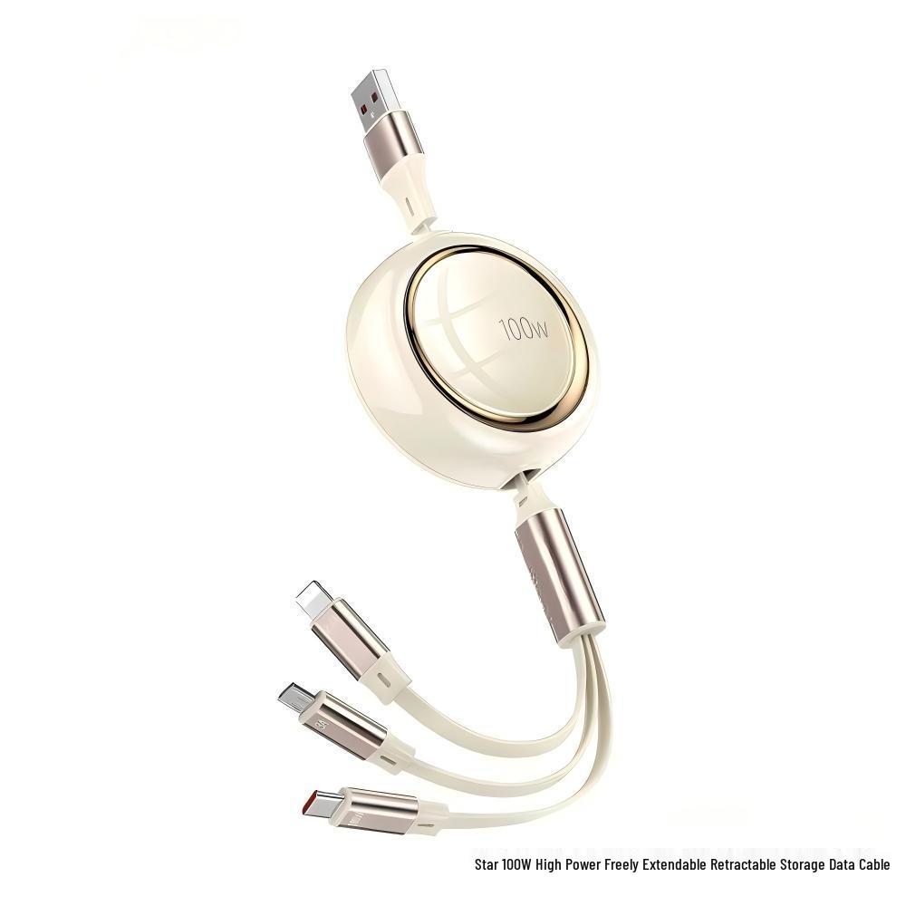 

100W 3-in-1 Retractable Fast Charging Cable for Apple, Android, and Type-C Devices